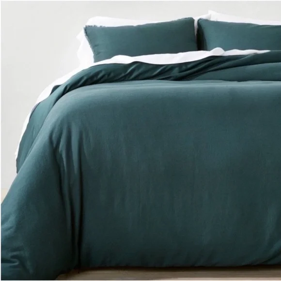 NWT Full/Queen Heavyweight Linen Blend Duvet Cover & Sham Set Dark Teal Blue - Picture 3 of 6